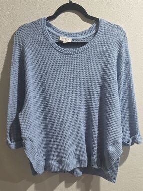 Umgee Waffle Style Top With Cuffed Sleeves And Side Slits